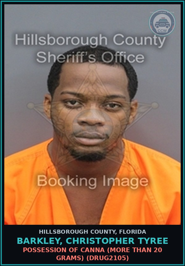Booking mugshot of BARKLEY, CHRISTOPHER TYREE in Hillsborough County