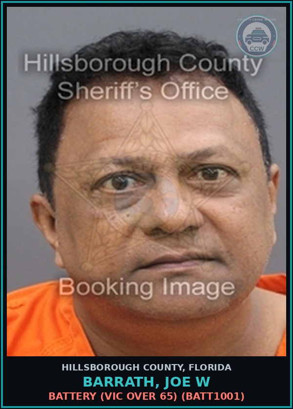 Booking mugshot of BARRATH, JOE W in Hillsborough County