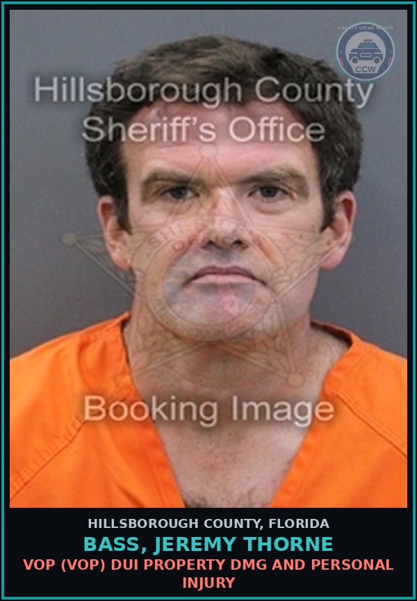 Booking mugshot of BASS, JEREMY THORNE in Hillsborough County