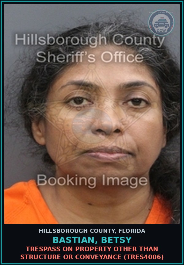 Booking mugshot of BASTIAN, BETSY in Hillsborough County