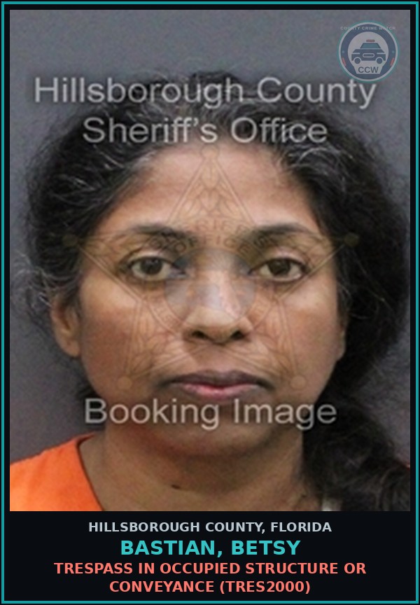 Booking mugshot of BASTIAN, BETSY in Hillsborough County