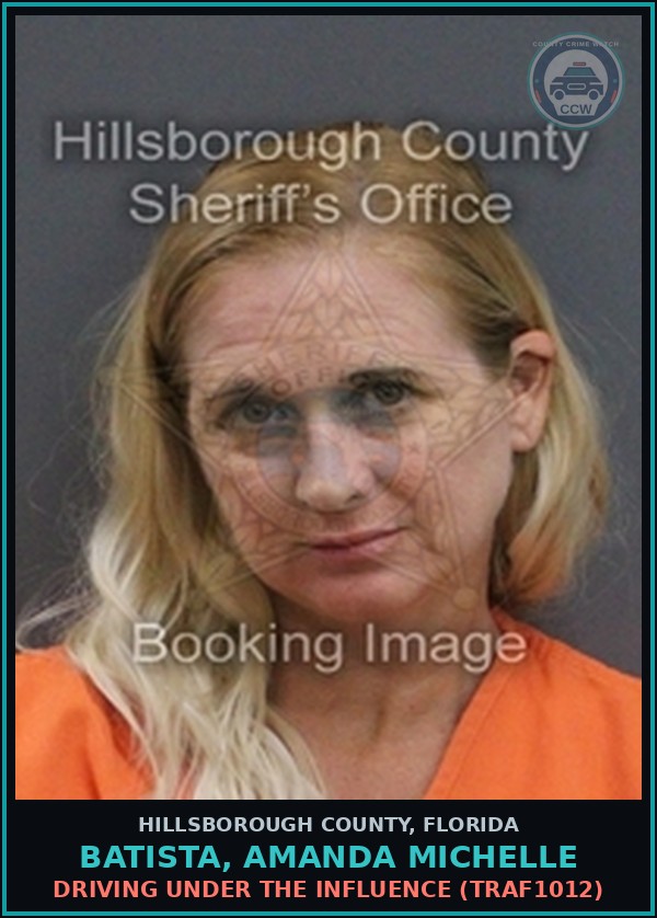Booking mugshot of BATISTA, AMANDA MICHELLE in Hillsborough County