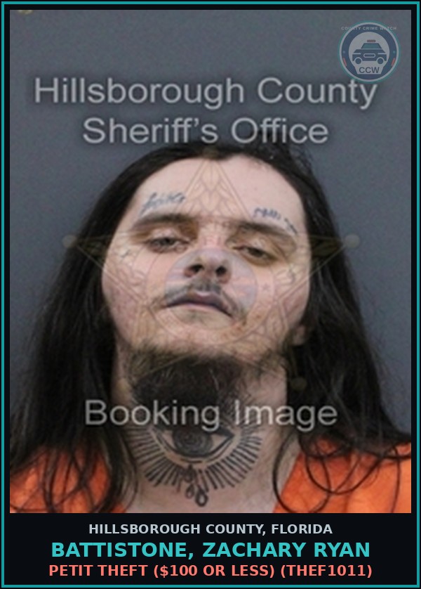 Booking mugshot of BATTISTONE, ZACHARY RYAN in Hillsborough County