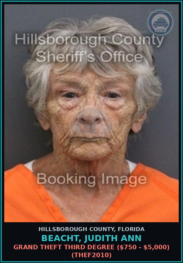 Booking mugshot of BEACHT, JUDITH ANN in Hillsborough County