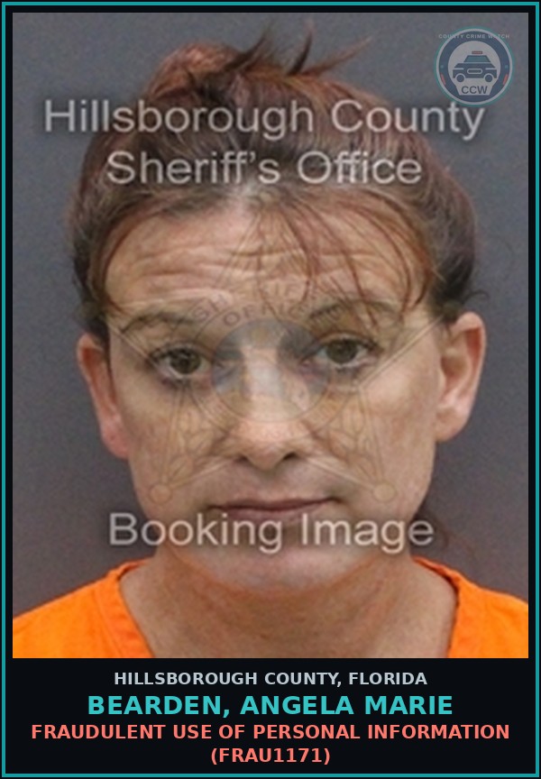 Booking mugshot of BEARDEN, ANGELA MARIE in Hillsborough County
