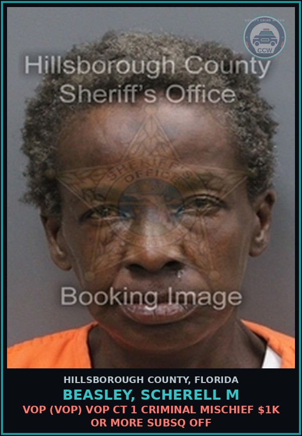 Booking mugshot of BEASLEY, SCHERELL M in Hillsborough County