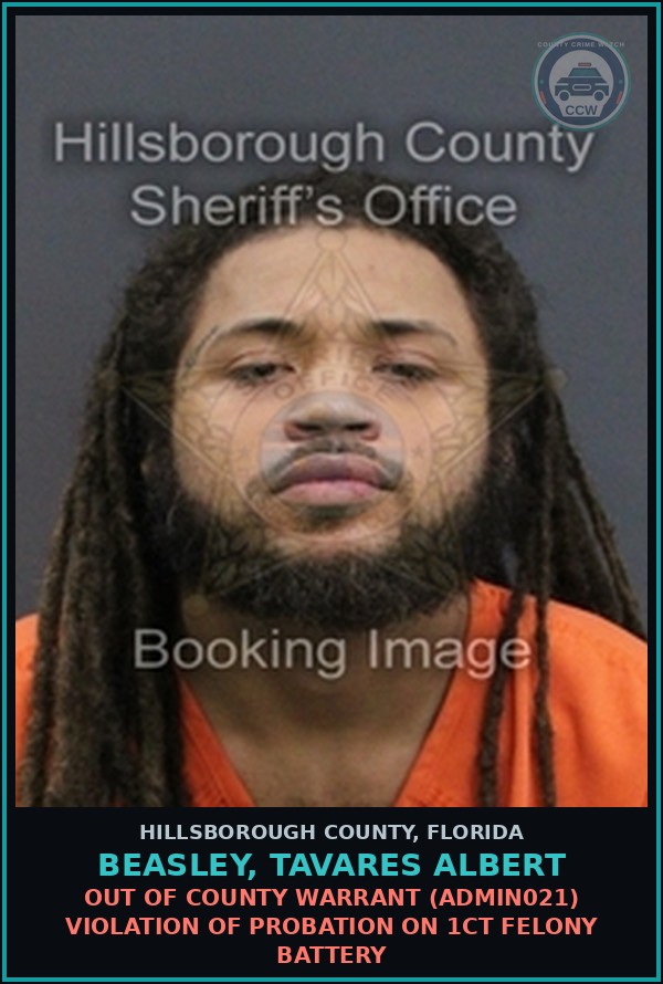 Booking mugshot of BEASLEY, TAVARES ALBERT in Hillsborough County