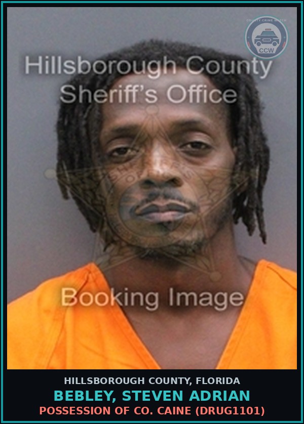 Booking mugshot of BEBLEY, STEVEN ADRIAN in Hillsborough County