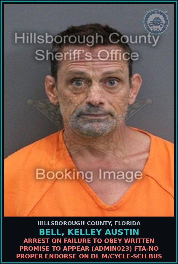 Booking mugshot of BELL, KELLEY AUSTIN in Hillsborough County
