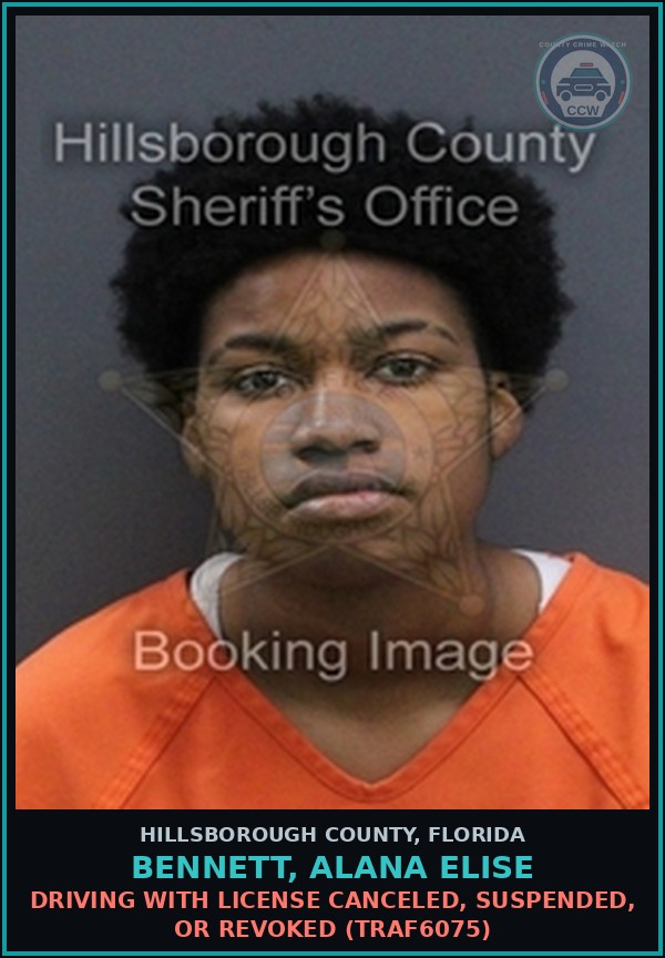 Booking mugshot of BENNETT, ALANA ELISE in Hillsborough County