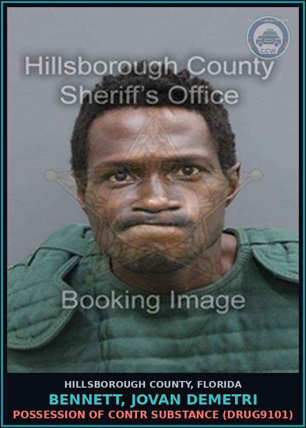 Booking mugshot of BENNETT, JOVAN DEMETRI in Hillsborough County