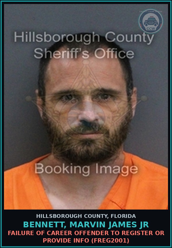 Booking mugshot of BENNETT, MARVIN JAMES JR in Hillsborough County