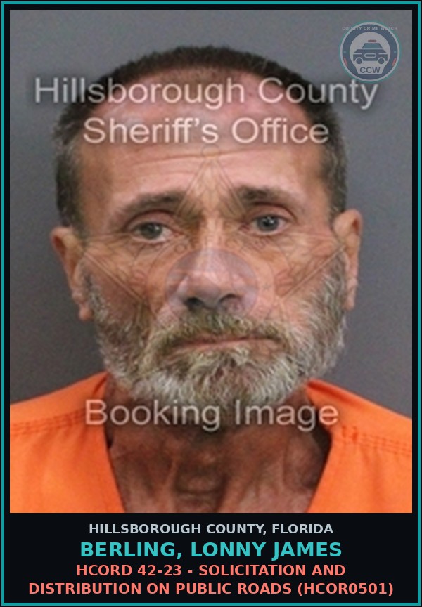 Booking mugshot of BERLING, LONNY JAMES in Hillsborough County