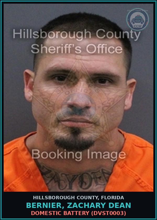 Booking mugshot of BERNIER, ZACHARY DEAN in Hillsborough County