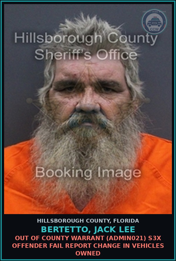 Booking mugshot of BERTETTO, JACK LEE in Hillsborough County