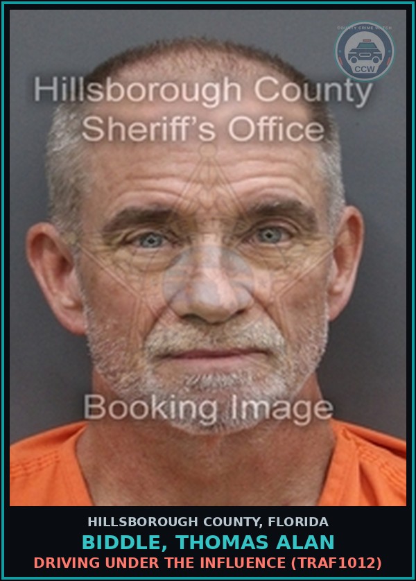 Booking mugshot of BIDDLE, THOMAS ALAN in Hillsborough County