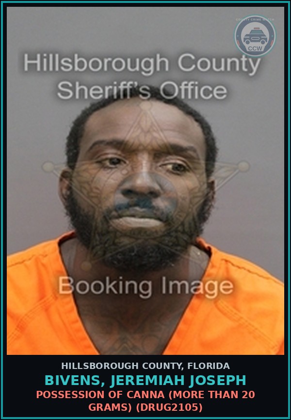 Booking mugshot of BIVENS, JEREMIAH JOSEPH in Hillsborough County