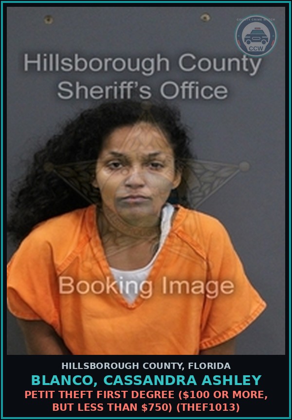 Booking mugshot of BLANCO, CASSANDRA ASHLEY in Hillsborough County