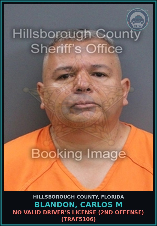 Booking mugshot of BLANDON, CARLOS M in Hillsborough County