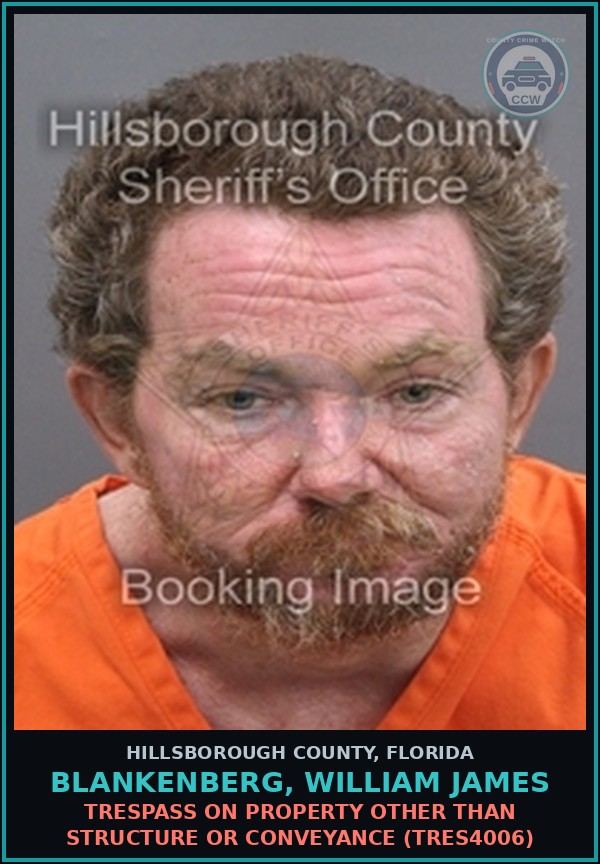 Booking mugshot of BLANKENBERG, WILLIAM JAMES in Hillsborough County