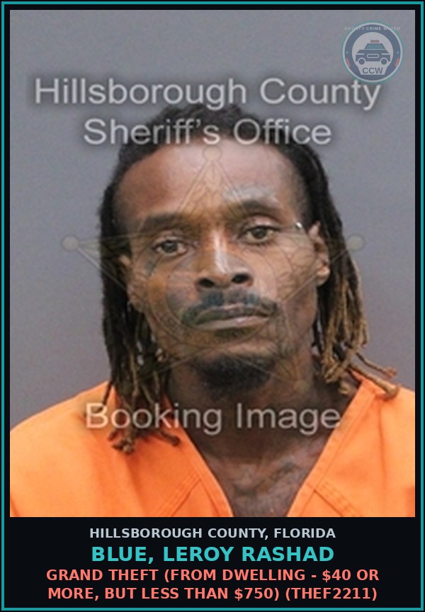 Booking mugshot of BLUE, LEROY RASHAD in Hillsborough County