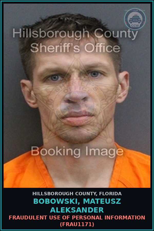 Booking mugshot of BOBOWSKI, MATEUSZ ALEKSANDER in Hillsborough County