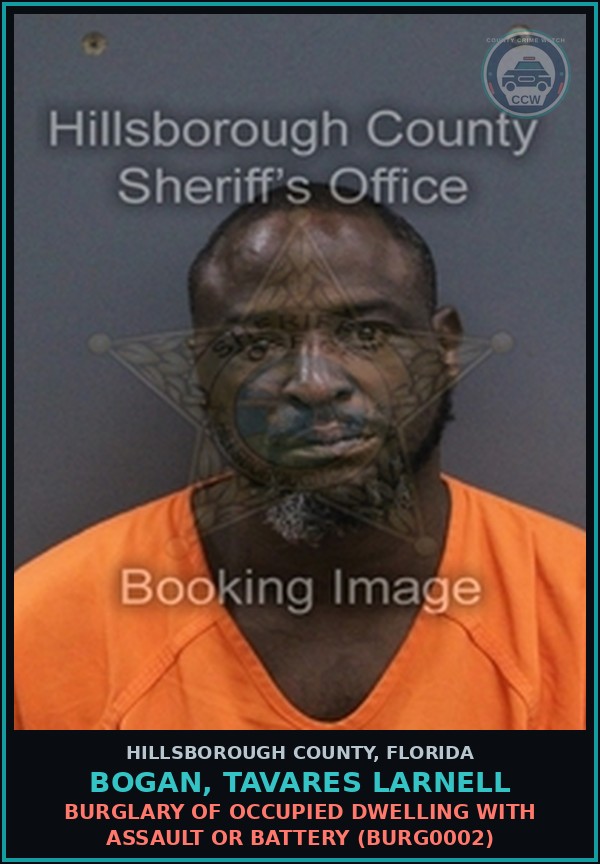 Booking mugshot of BOGAN, TAVARES LARNELL in Hillsborough County