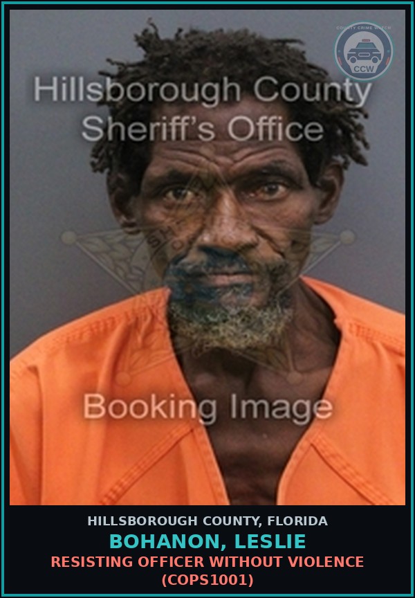 Booking mugshot of BOHANON, LESLIE in Hillsborough County