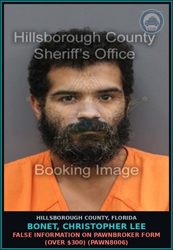 Booking mugshot of BONET, CHRISTOPHER LEE in Hillsborough County