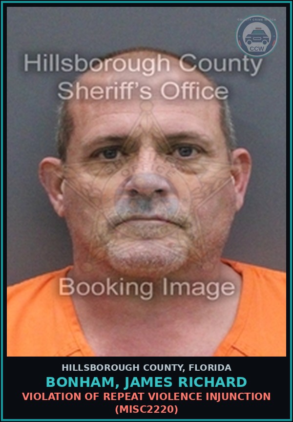 Booking mugshot of BONHAM, JAMES RICHARD in Hillsborough County