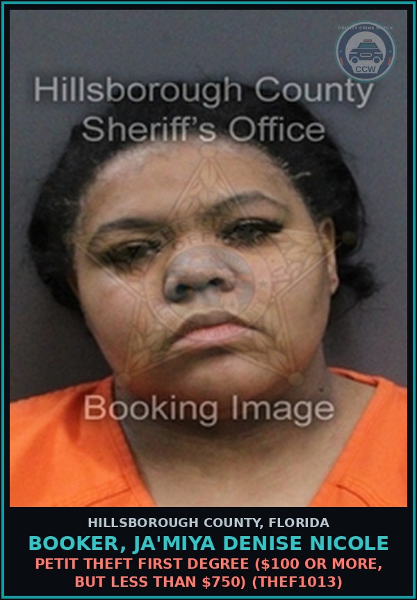 Booking mugshot of BOOKER, JA'MIYA DENISE NICOLE in Hillsborough County