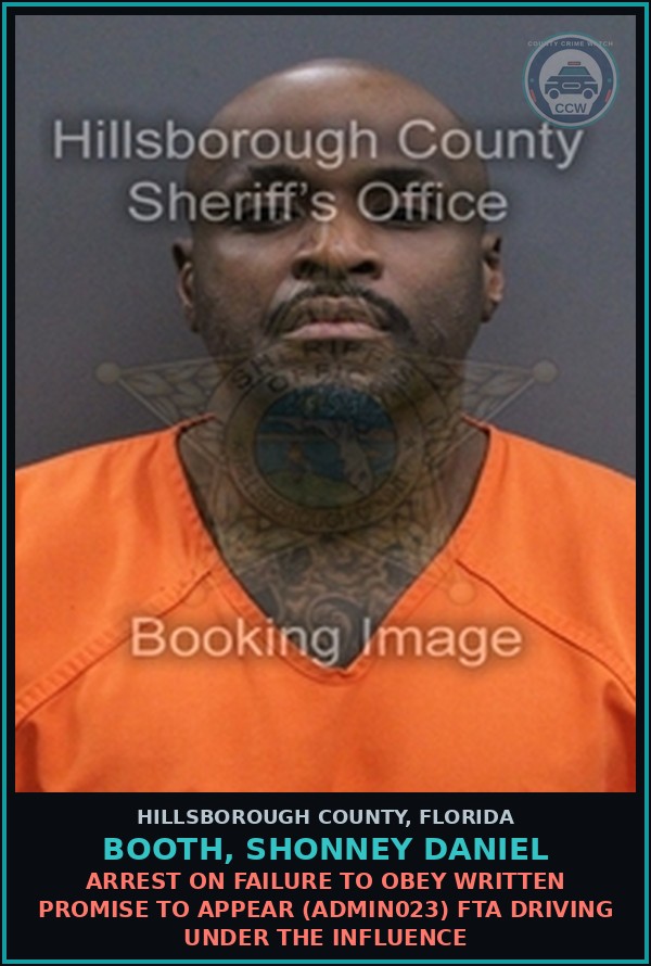 Booking mugshot of BOOTH, SHONNEY DANIEL in Hillsborough County
