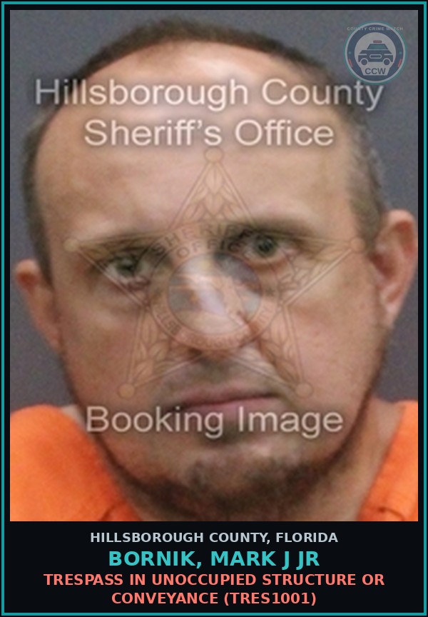 Booking mugshot of BORNIK, MARK J JR in Hillsborough County
