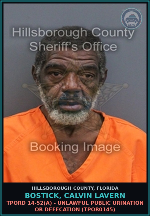 Booking mugshot of BOSTICK, CALVIN LAVERN in Hillsborough County
