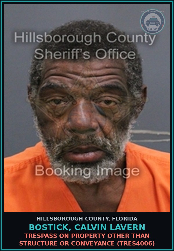 Booking mugshot of BOSTICK, CALVIN LAVERN in Hillsborough County