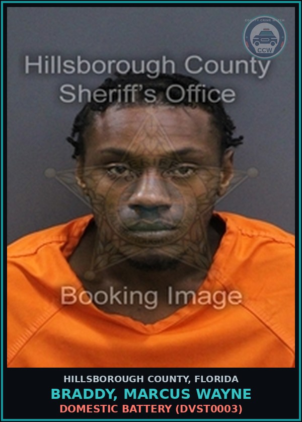 Booking mugshot of BRADDY, MARCUS WAYNE in Hillsborough County