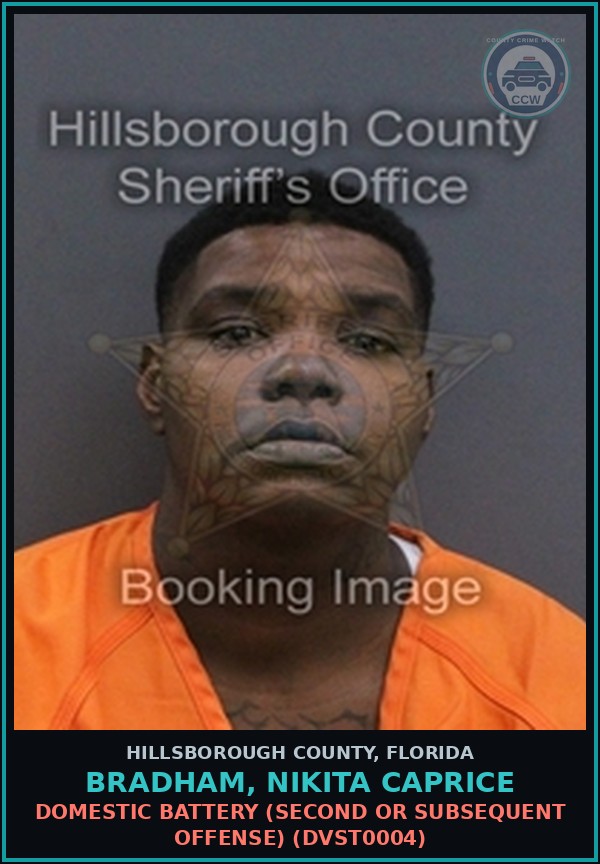 Booking mugshot of BRADHAM, NIKITA CAPRICE in Hillsborough County