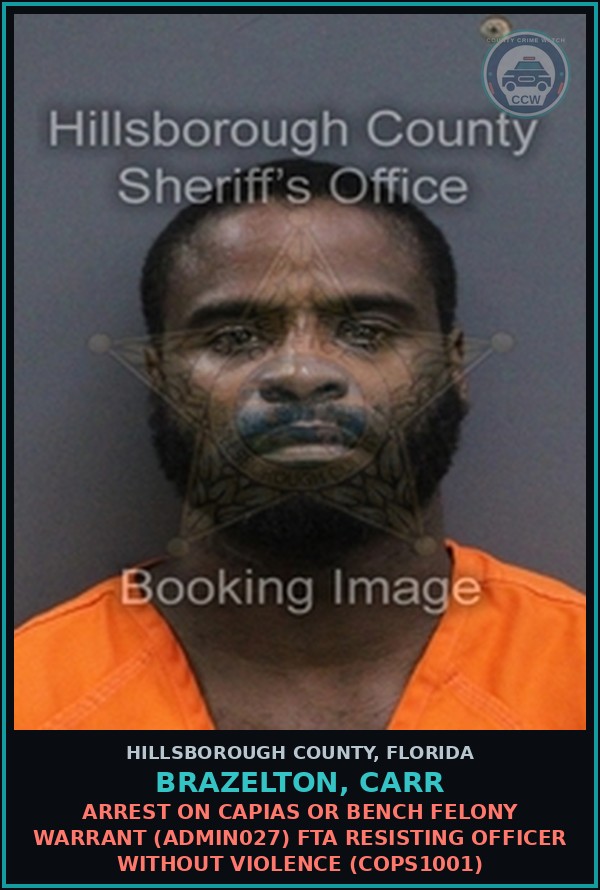 Booking mugshot of BRAZELTON, CARR in Hillsborough County