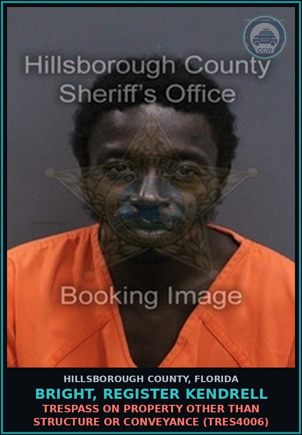 Booking mugshot of BRIGHT, REGISTER KENDRELL in Hillsborough County