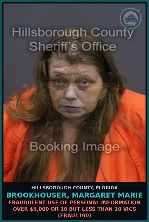 Booking mugshot of BROOKHOUSER, MARGARET MARIE in Hillsborough County