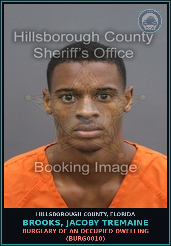 Booking mugshot of BROOKS, JACOBY TREMAINE in Hillsborough County