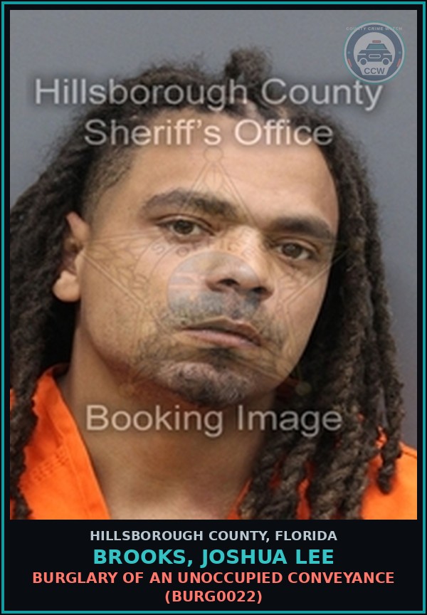 Booking mugshot of BROOKS, JOSHUA LEE in Hillsborough County