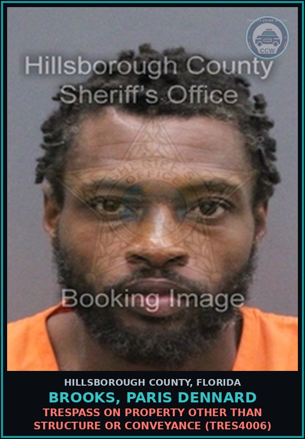 Booking mugshot of BROOKS, PARIS DENNARD in Hillsborough County