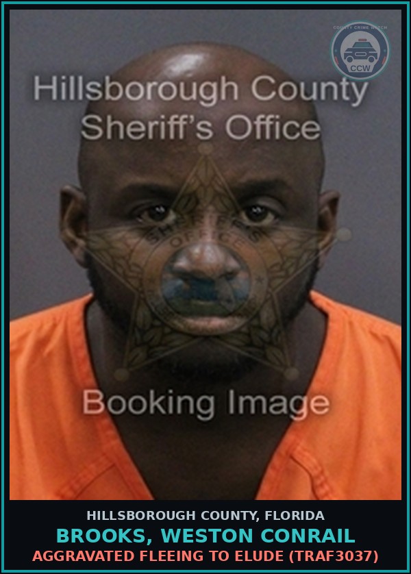 Booking mugshot of BROOKS, WESTON CONRAIL in Hillsborough County
