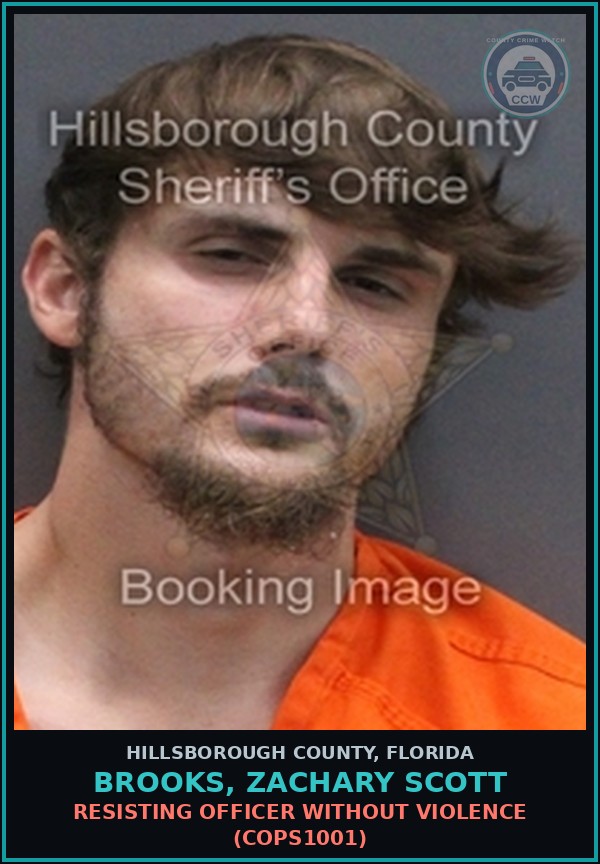 Booking mugshot of BROOKS, ZACHARY SCOTT in Hillsborough County