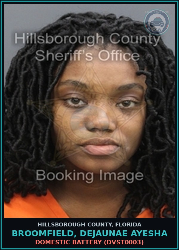 Booking mugshot of BROOMFIELD, DEJAUNAE AYESHA in Hillsborough County