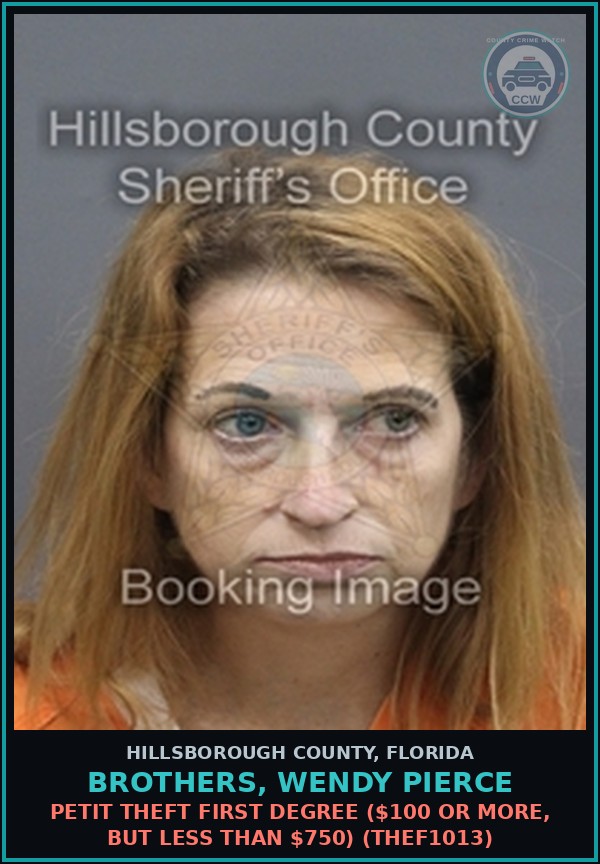 Booking mugshot of BROTHERS, WENDY PIERCE in Hillsborough County