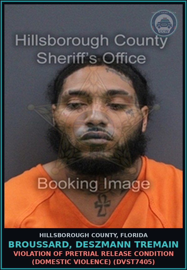 Booking mugshot of BROUSSARD, DESZMANN TREMAIN in Hillsborough County