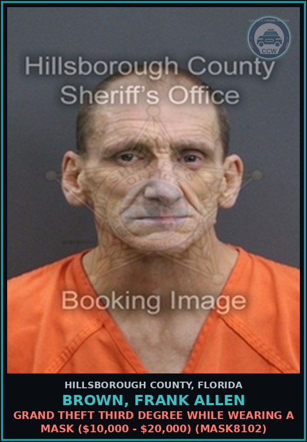 Booking mugshot of BROWN, FRANK ALLEN in Hillsborough County