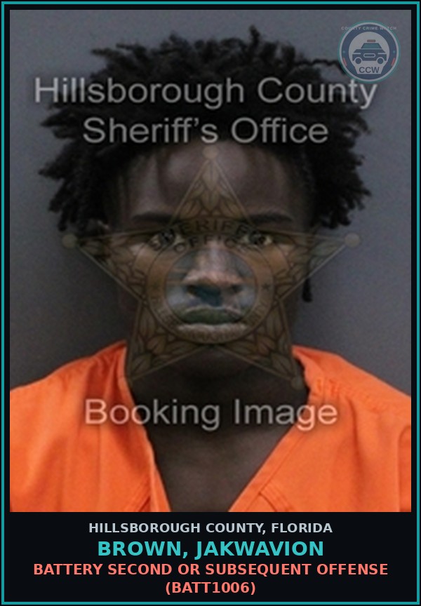 Booking mugshot of BROWN, JAKWAVION in Hillsborough County